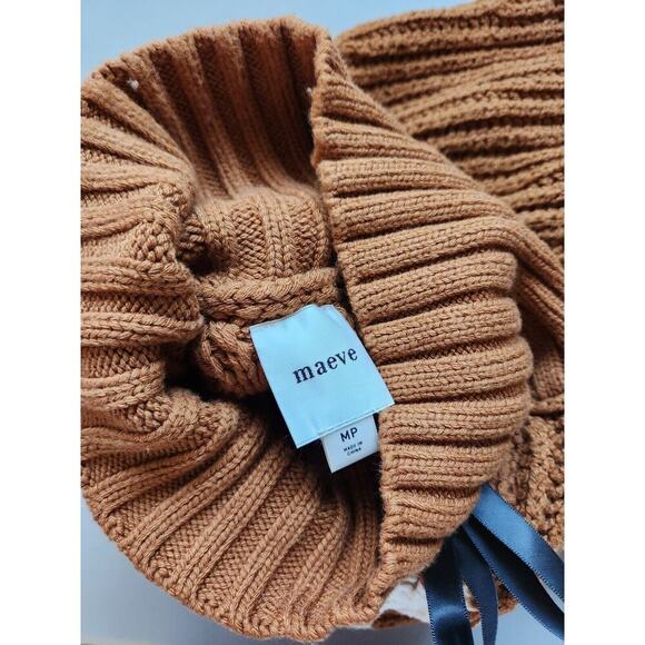 Anthropologie Maeve Turtleneck Balloon-Sleeve Bow Sweater Sz MP Petite Brown - Picture 15 of 15